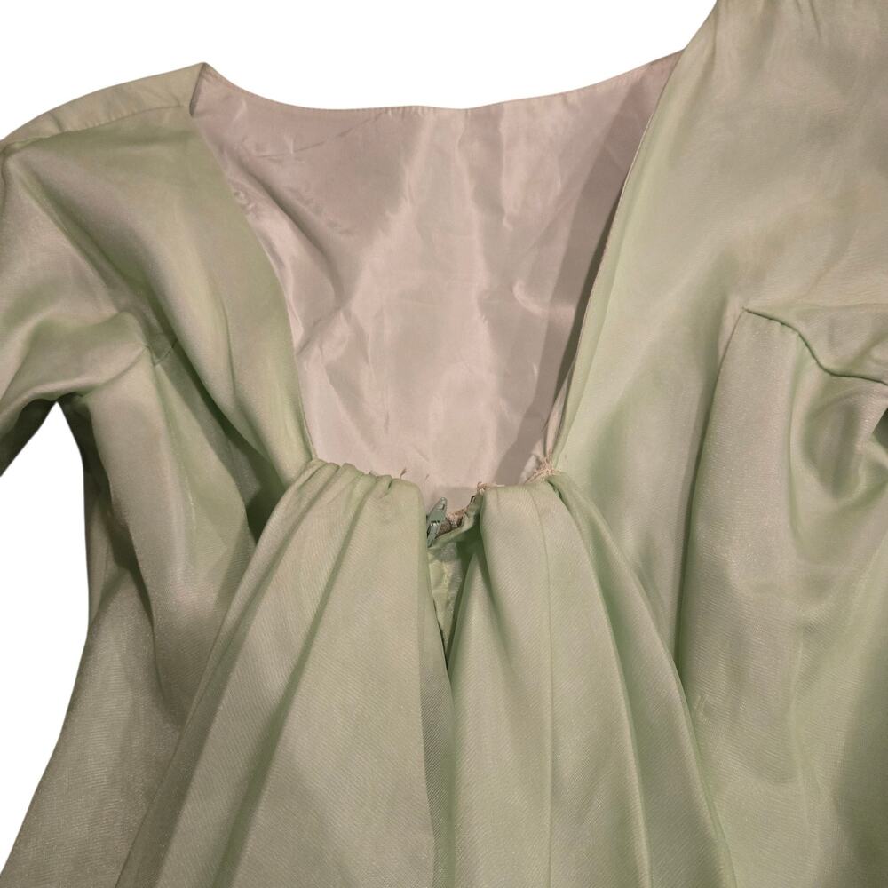 VTG 60s Mint Green Chiffon Long Bow Maxi Dress Union Gown Fits Size XS Retro - Picture 5 of 10